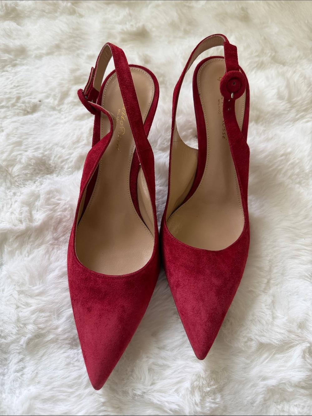 Gianvito Rossi Red Suede Pointed-Toe Slingback Heels